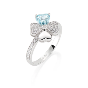 Anello in argento quadri cuore acquamarina